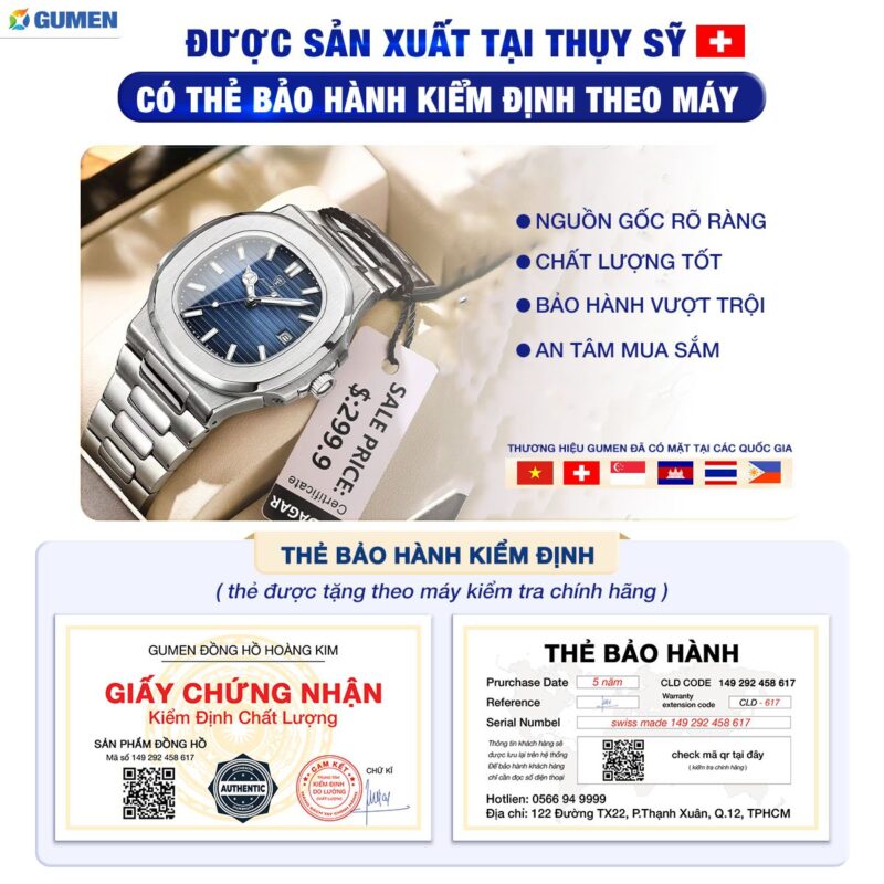 Đồng Hồ Đeo tay Nam Gumen Pd08 Đẳng cấp Thời Thượng Chính Hãng Sản Xuất Tại Thụy Sĩ Bảo Hành 5 Năm Hơn + 20.000 Lượt Mua hàng
